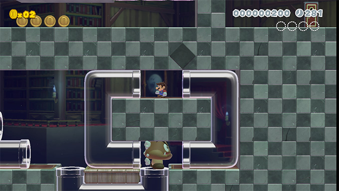 Video of a player using a Clear Pipe for Mario to travel through.
