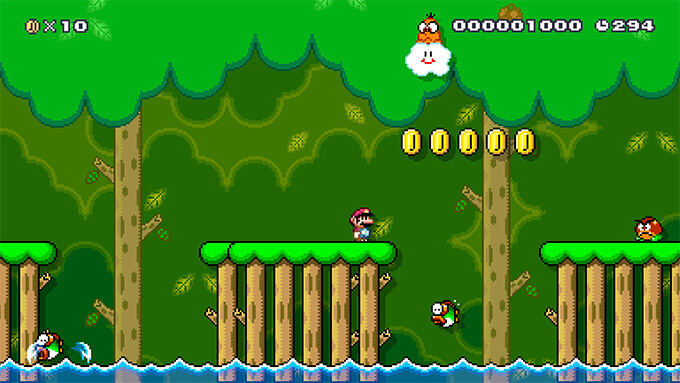 A video of Mario racing across a Forest course.