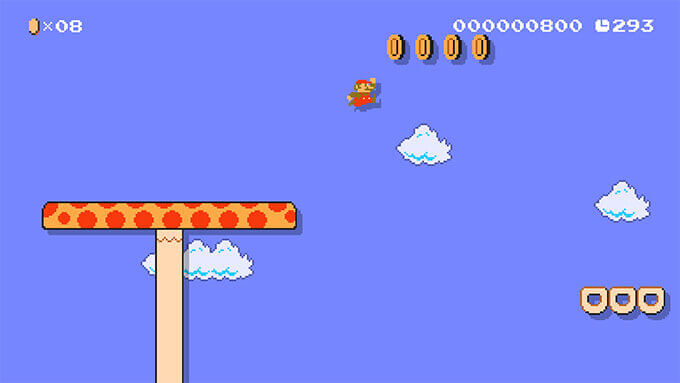 A video of Mario bounding through a brightly colored Sky course.