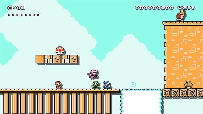 Four player characters are shown on a course.